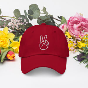 Dad hat with white peace sign & BOLD FONT for ‘I’ll Holla!’ on the back