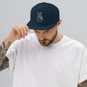Snapback hat with white peace sign & BOLD FONT for ‘I’ll Holla!’ on the back