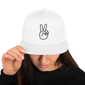 Snapback Hat with black peace sign & 'I'll Holla!' on the back