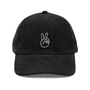 Corduroy cap with white peace sign & 'I'll Holla!' on the back