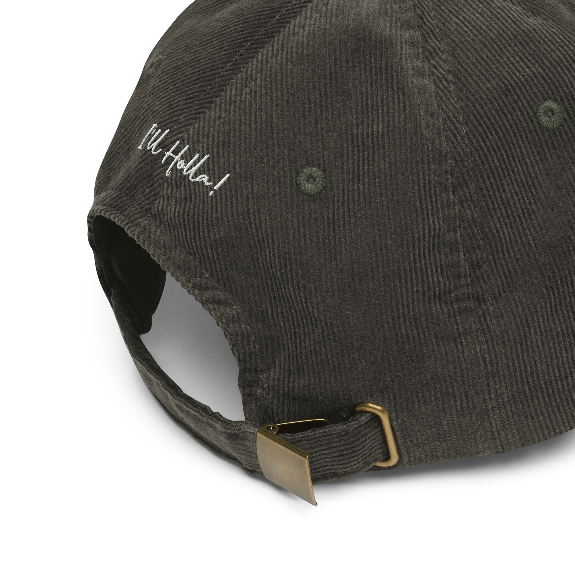 Corduroy cap with white peace sign & 'I'll Holla!' on the back - Image 4