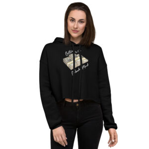 Women’s Crop Hoodie - 'Gettin to the $' in white text